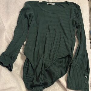 Emerald Ribbed Long Sleeve Bodysuit